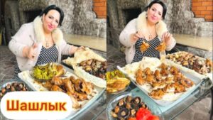 Тетя Арусяк готовит армянский шашлык хоровац и подает его с лавашем