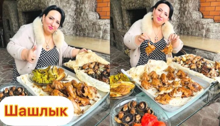 Тетя Арусяк готовит армянский шашлык хоровац и подает его с лавашем