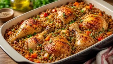 Курица с гречкой и овощами в духовке в форме для запекания