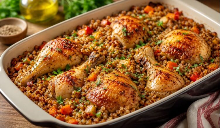 Курица с гречкой и овощами в духовке в форме для запекания