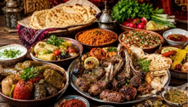 Traditional Kurdish cuisine with dolma grilled lamb flatbread and authentic Middle Eastern dishes