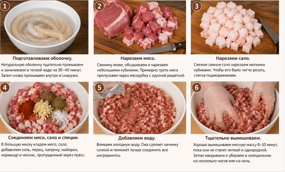 Начало приготовления домашней колбасы из свинины пошагово